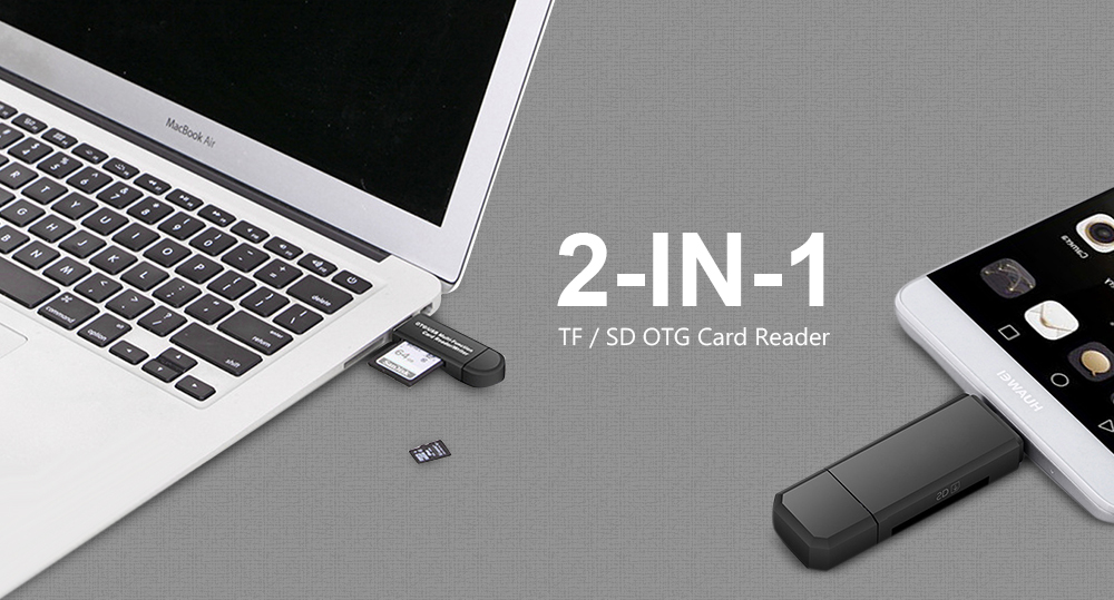 2 in 1 Multifunction SD / TF OTG Card Reader for USB / Micro USB Devices