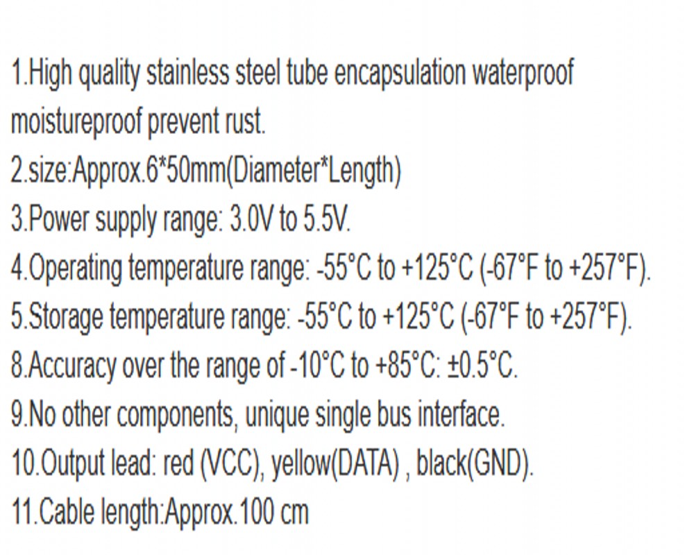 DS18B20 Temperature Sensor Waterproof Digital  Probe Sensor For Arduino ( 3pcs) - Black