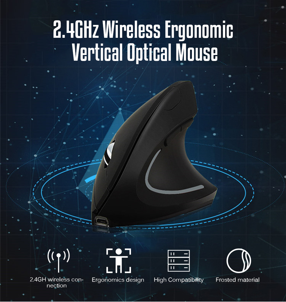 Ergonomics 2.4GHz Wireless Vertical Optic Mouse - Black