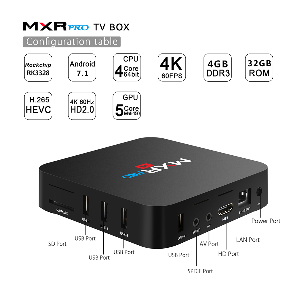 MXR PRO RK3328 Quad-core Android 7.1 TV Box 4K 4GB DDR3 + 32GB eMMC