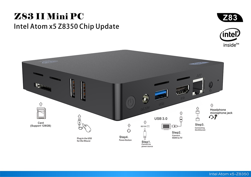 Z83II Mini PC Intel Atom x5-Z8350 Quad Core Windows 10 2.4G + 5.8G WiFi